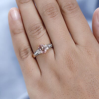 Luxoro 10K Rose Gold Premium Blush Tourmaline, I3 Natural Champagne and White Diamond Ring (Size 7.0) 1.50 ctw