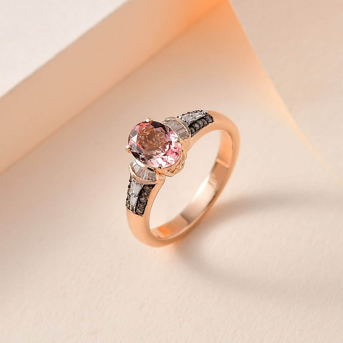 Luxoro 10K Rose Gold Premium Blush Tourmaline, I3 Natural Champagne and White Diamond Ring (Size 7.5) 1.50 ctw image number 1