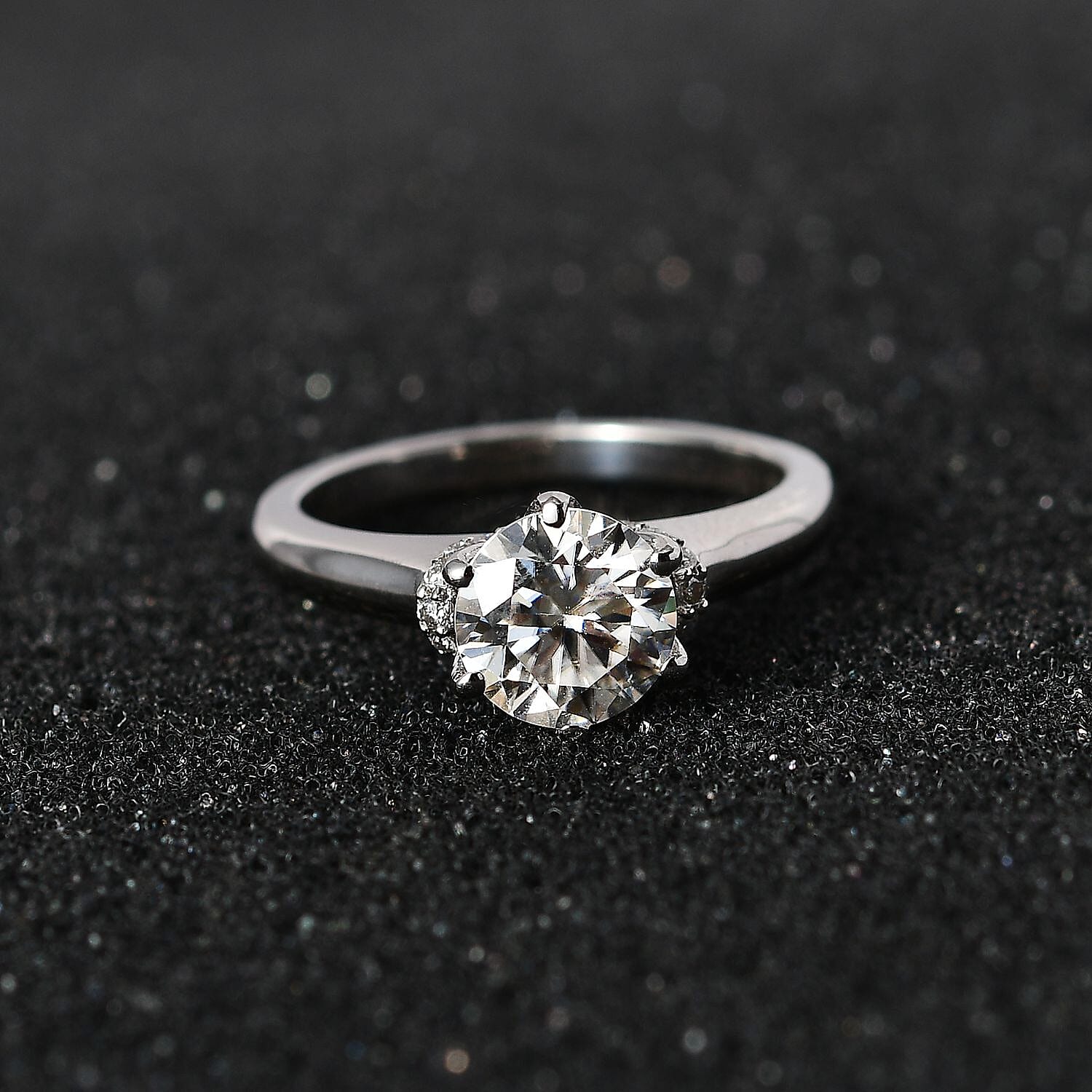Moissanite 1.40 ctw Ring in Platinum Over Sterling Silver (Size 5.5)