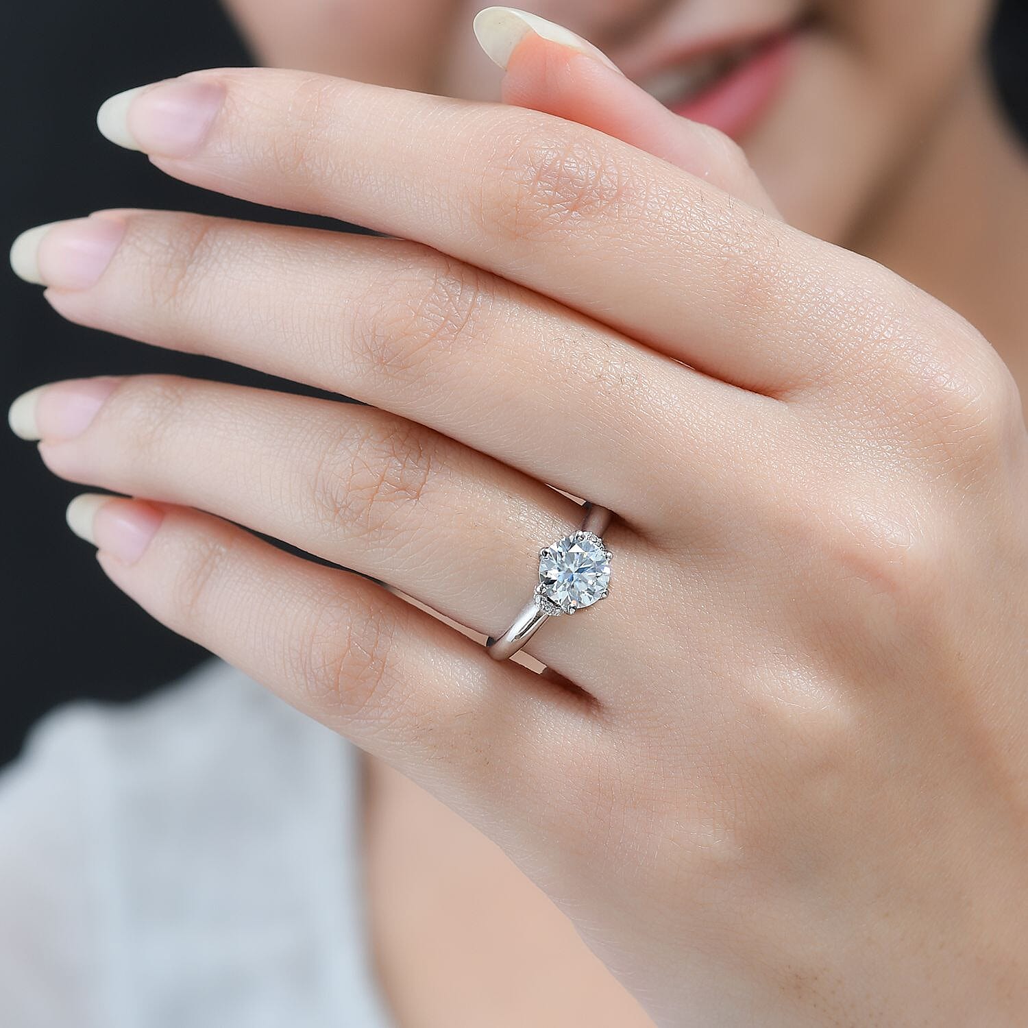 Moissanite 1.40 ctw Ring in Platinum Over Sterling Silver (Size 5.5)