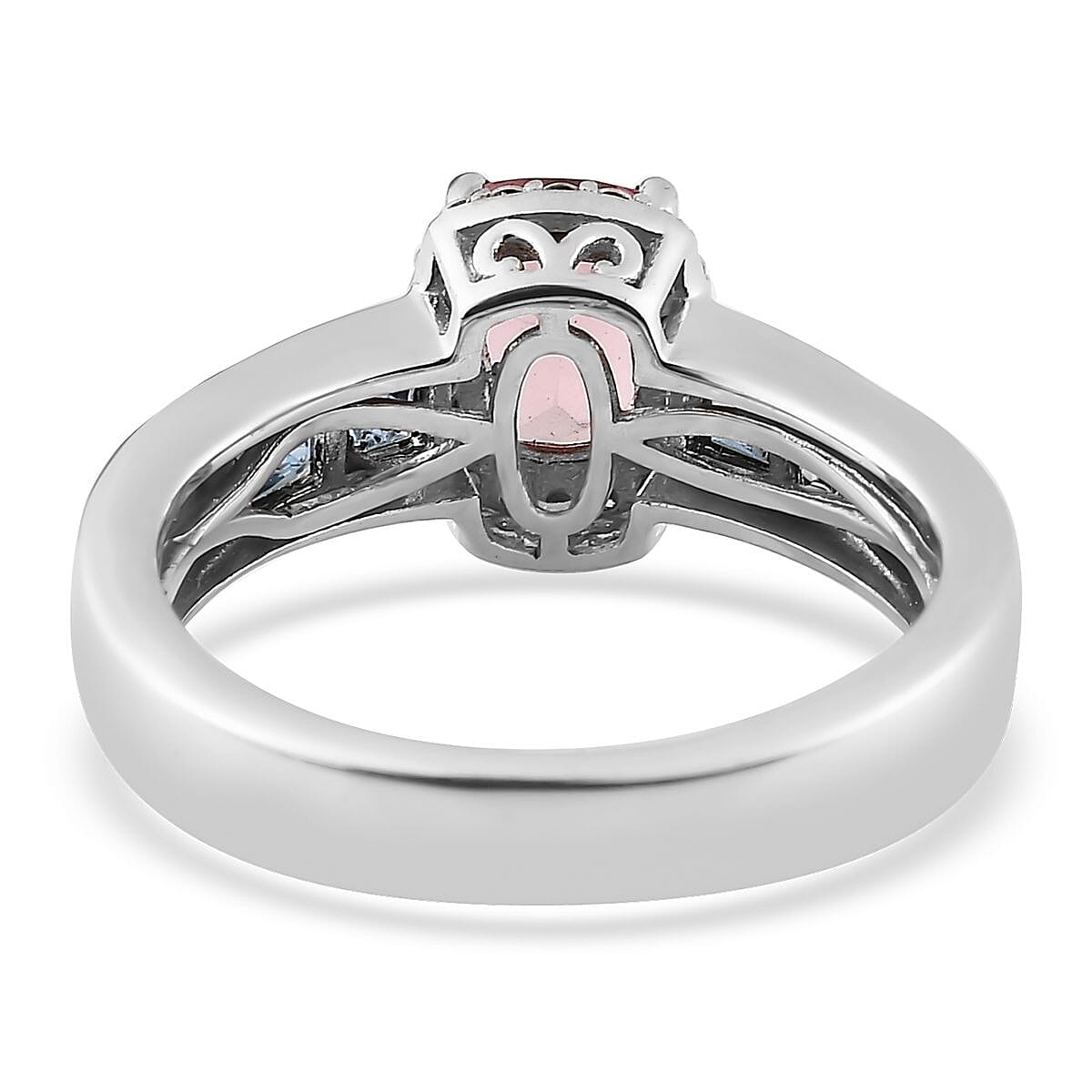 Blush Tourmaline and Multi Gemstone Halo Ring in Platinum Over Sterling Silver (Size 10.0) 1.65 ctw