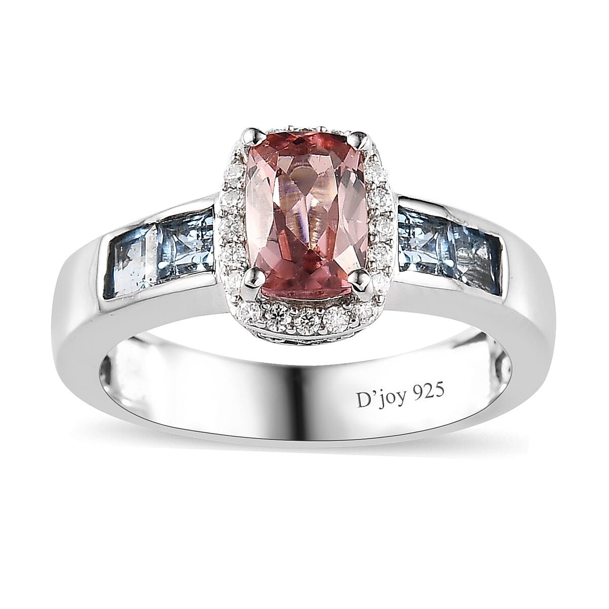 Blush Tourmaline and Multi Gemstone Halo Ring in Platinum Over Sterling Silver (Size 10.0) 1.65 ctw (Del. in 8-10 Days)