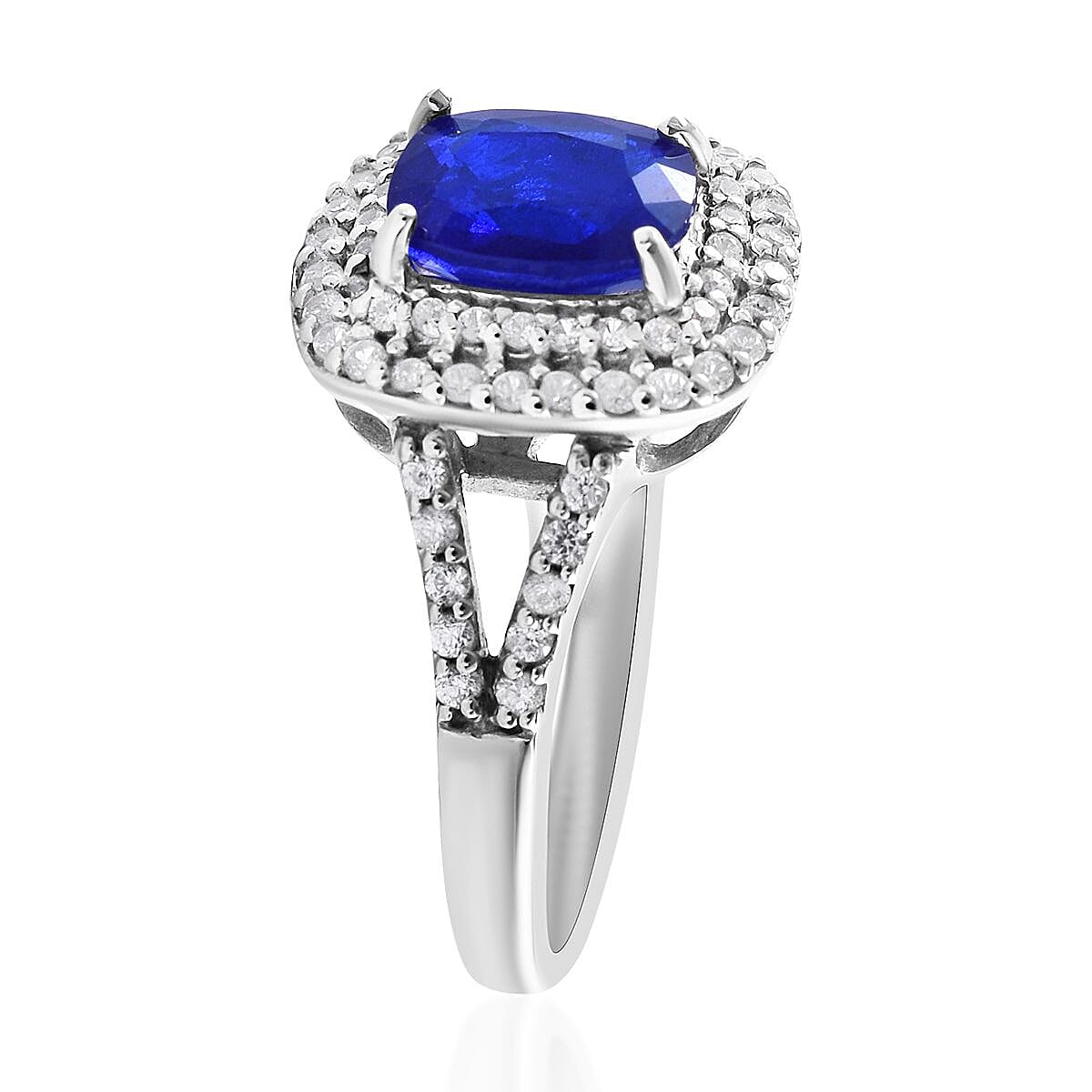 Tanzanian Blue Spinel (DF), White Zircon Double Halo Ring in Platinum Over Sterling Silver (Size 10.0) 2.65 ctw image number 2