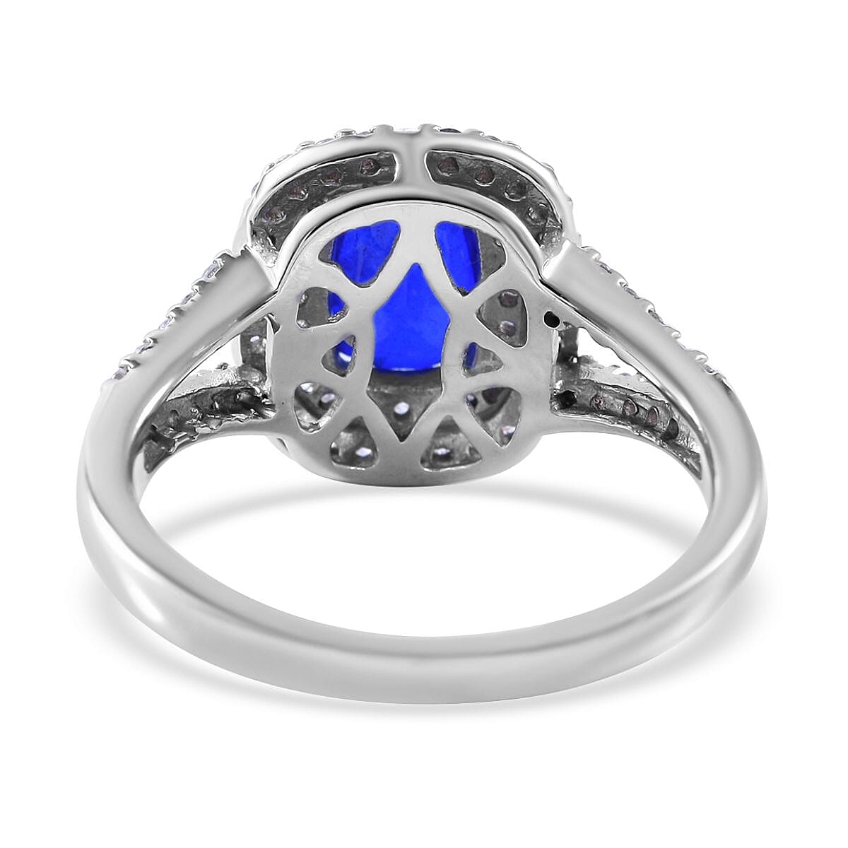 Tanzanian Blue Spinel (DF), White Zircon Double Halo Ring in Platinum Over Sterling Silver (Size 10.0) 2.65 ctw image number 3