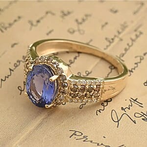 Luxoro 14K Yellow Gold Premium Tanzanite, Natural Champagne and White Diamond I2 Ring (Size 10.0) 2.50 ctw