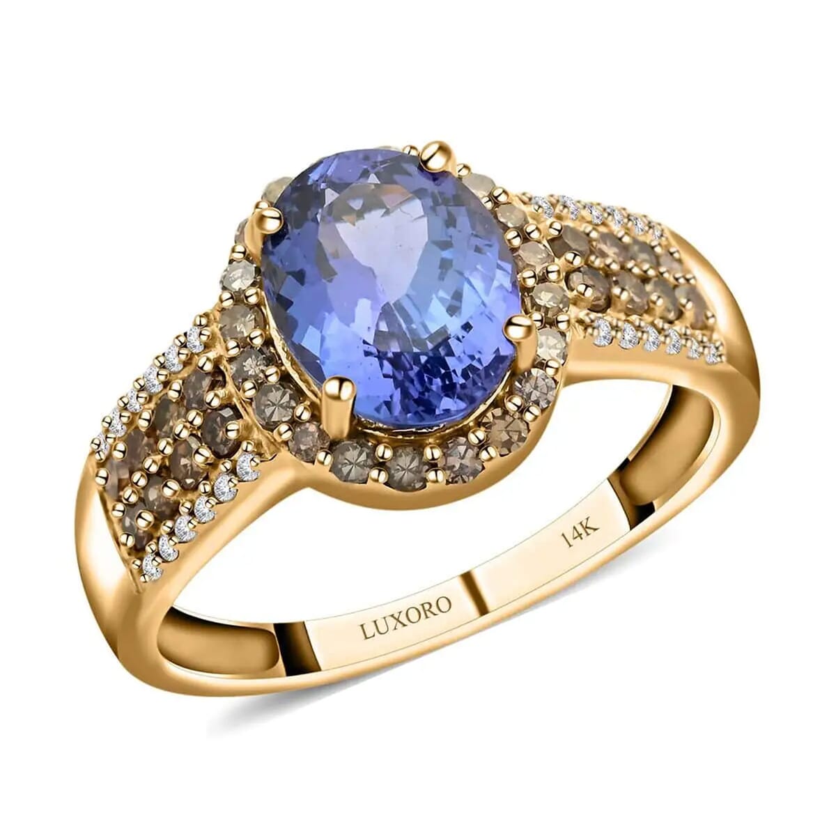 Luxoro 14K Yellow Gold Premium Tanzanite, Natural Champagne and White Diamond I2 Ring (Size 7.5) 2.50 ctw image number 0