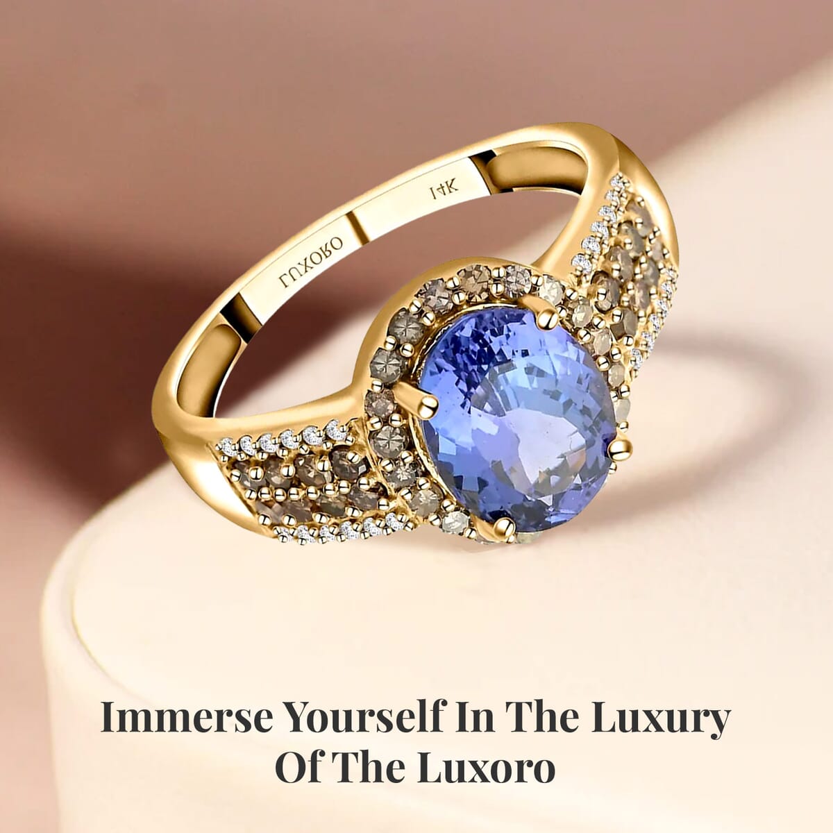 Luxoro 14K Yellow Gold Premium Tanzanite, Natural Champagne and White Diamond I2 Ring (Size 7.5) 2.50 ctw image number 2