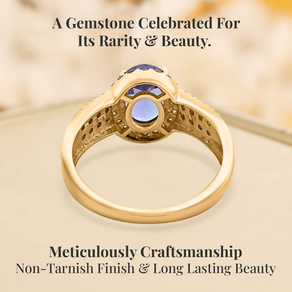 Luxoro 14K Yellow Gold Premium Tanzanite, Natural Champagne and White Diamond I2 Ring (Size 7.5) 2.50 ctw image number 3