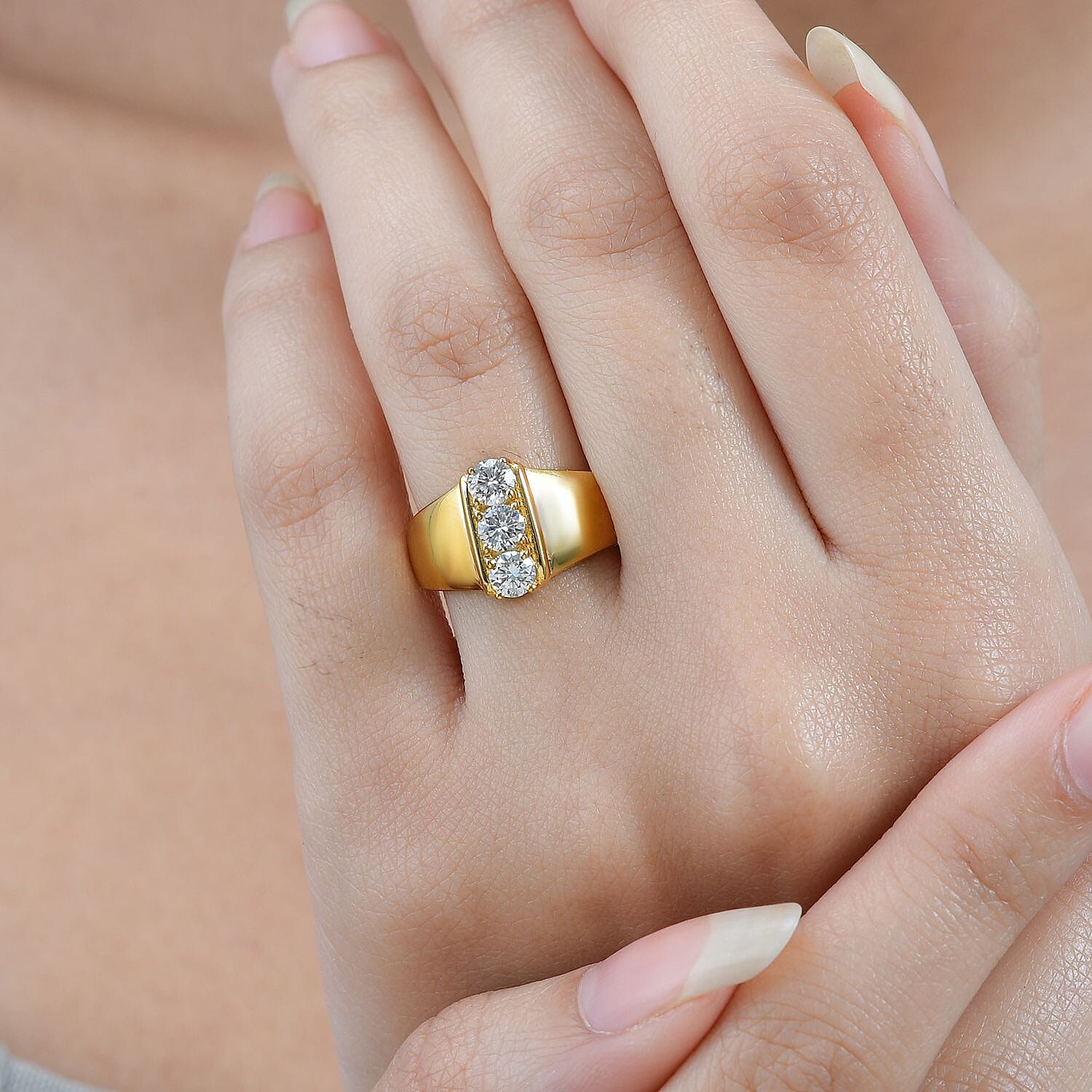 Moissanite 0.75 ctw Ring in Vermeil YG Over Sterling Silver (Size 5.5)