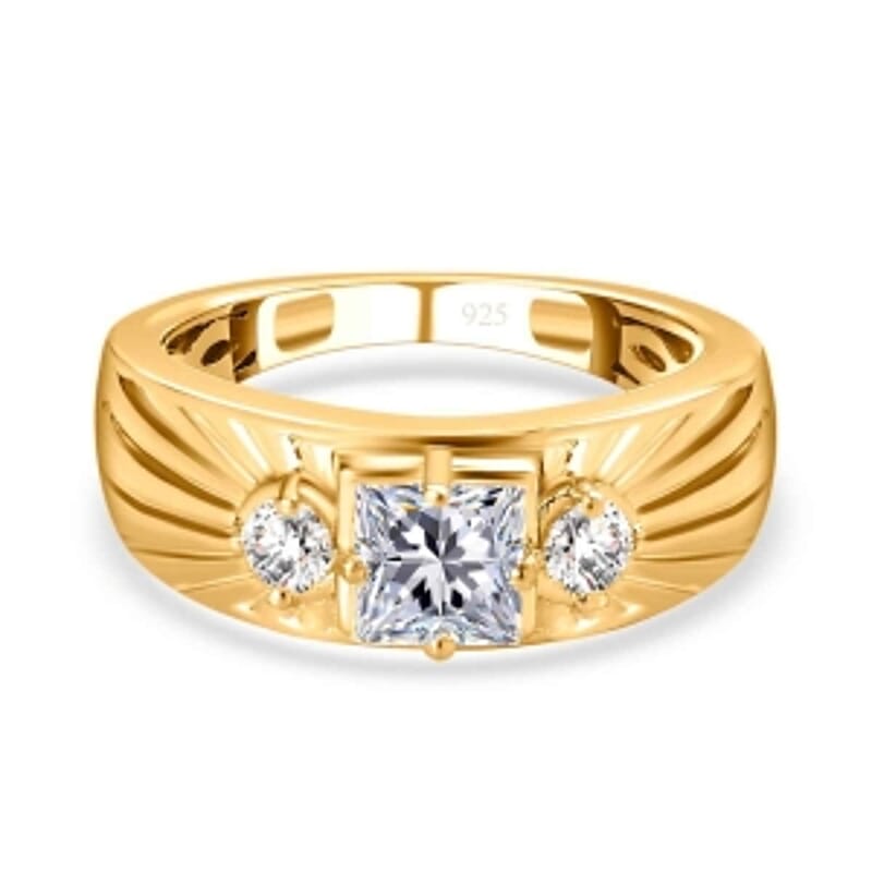 White Moissanite 0.84 ctw Ring in 18K Vermeil Yellow Gold Over Sterling Silver (Size 5.5)