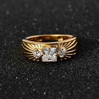White Moissanite 0.84 ctw Ring in 18K Vermeil Yellow Gold Over Sterling Silver (Size 5.5)