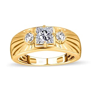 White Moissanite 0.84 ctw Ring in 18K Vermeil Yellow Gold Over Sterling Silver (Size 5.5)