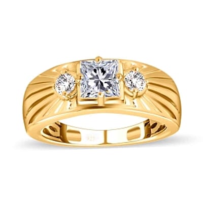 White Moissanite 0.84 ctw Ring in 18K Vermeil Yellow Gold Over Sterling Silver (Size 5.5)
