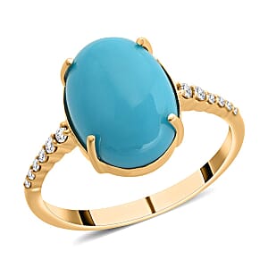 Certified & Appraised Luxoro 10K Yellow Gold AAA Sleeping Beauty Turquoise and G-H I2 Diamond Ring (Size 9.0) 5.20 ctw
