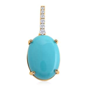 Certified & Appraised Luxoro 10K Yellow Gold AAA Sleeping Beauty Turquoise and G-H I2 Diamond Pendant 5.10 ctw