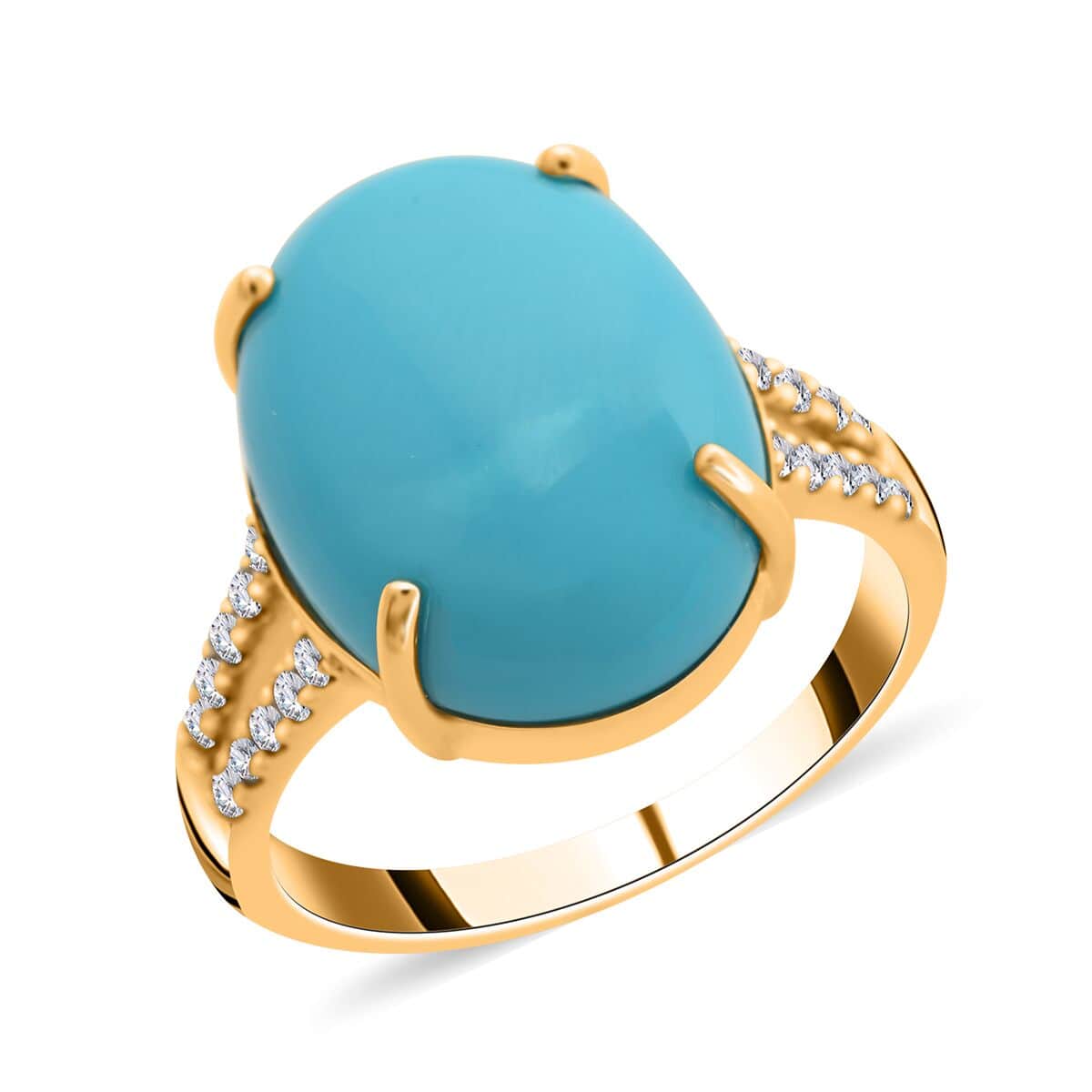 Doorbuster Certified & Appraised Luxoro 10K Yellow Gold AAA Sleeping Beauty Turquoise, Diamond (G-H, I2) (0.22 cts) Ring (Size 9.0) 7.40 ctw image number 0