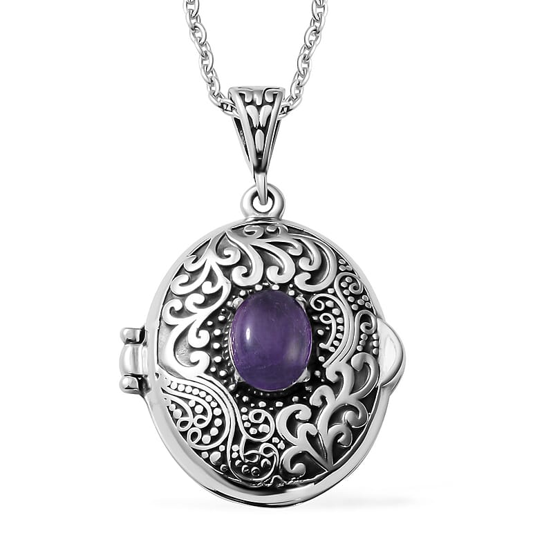 African Amethyst Pendant Necklace 24 Inches in Stainless Steel 1.00 ctw