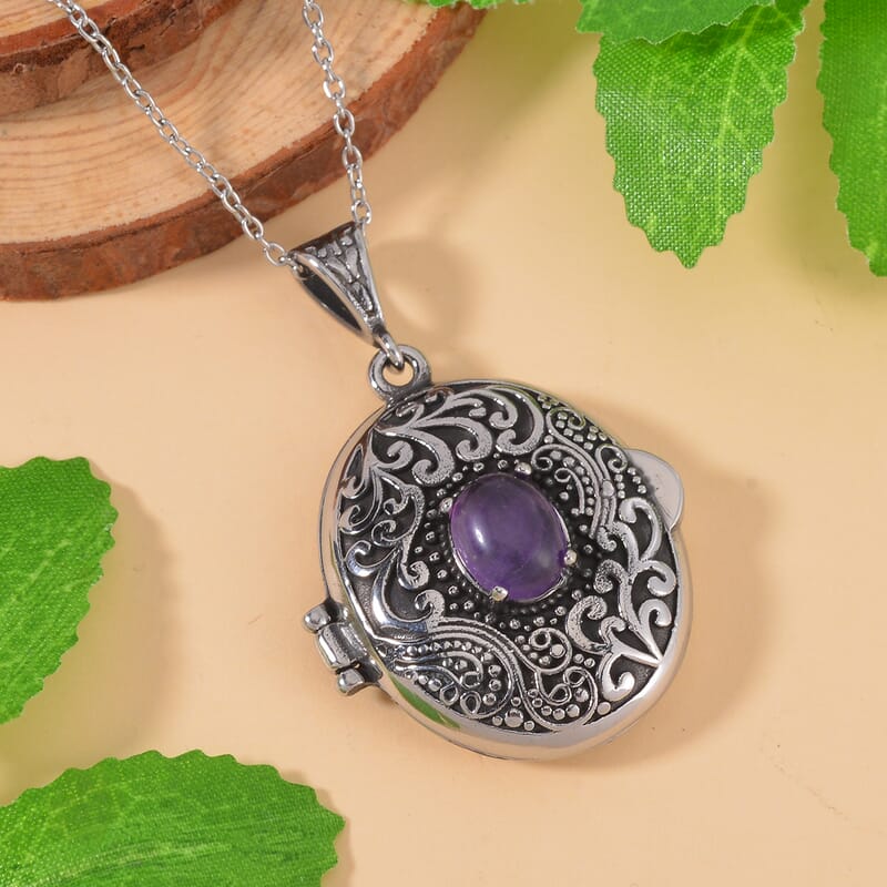 African Amethyst Pendant Necklace 24 Inches in Stainless Steel 1.00 ctw