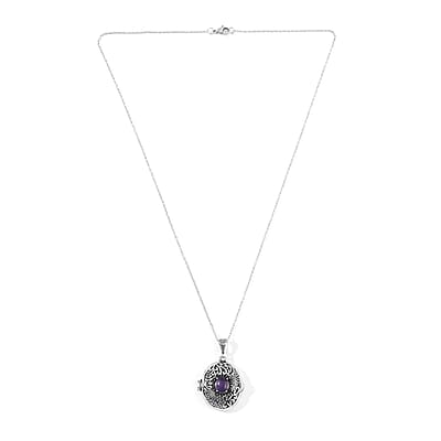 African Amethyst Pendant Necklace 24 Inches in Stainless Steel 1.00 ctw
