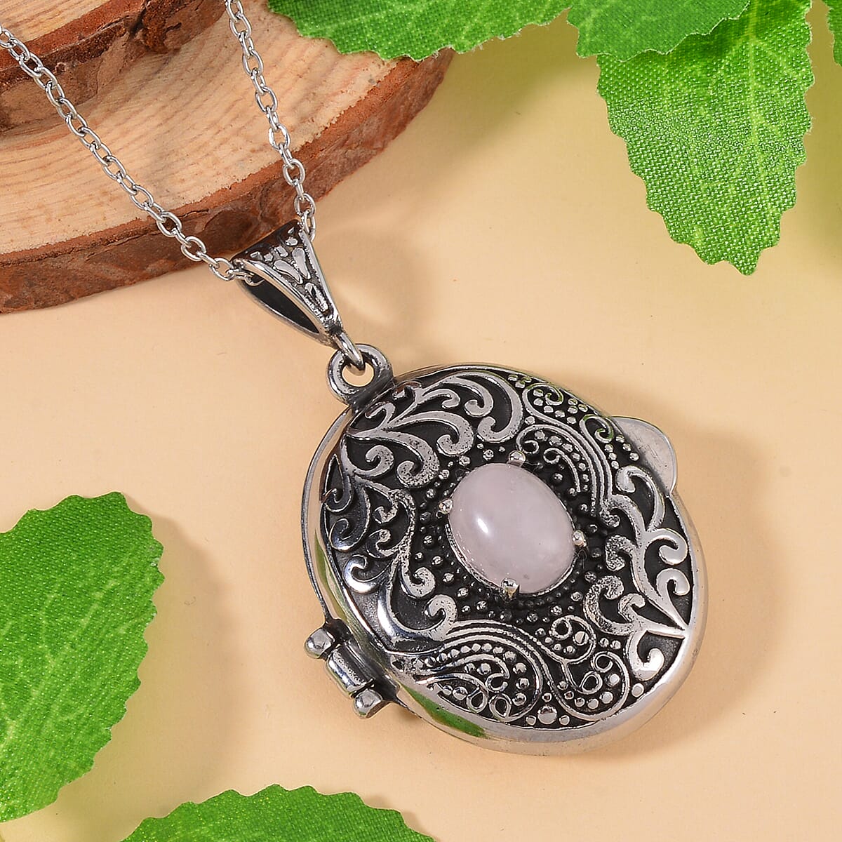 Galilea Rose Quartz Necklace 24 Inches in Stainless Steel 1.00 ctw image number 1