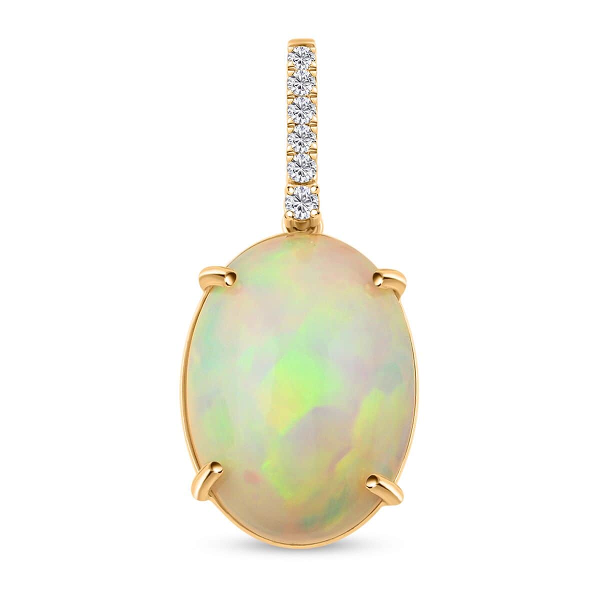 Certified & Appraised Luxoro AAA Ethiopian Welo Opal and G-H I2 Diamond 6.94 ctw Pendant in 10K Yellow Gold image number 0