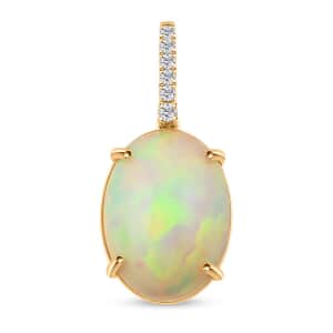 Certified & Appraised Luxoro AAA Ethiopian Welo Opal and G-H I2 Diamond 6.94 ctw Pendant in 10K Yellow Gold