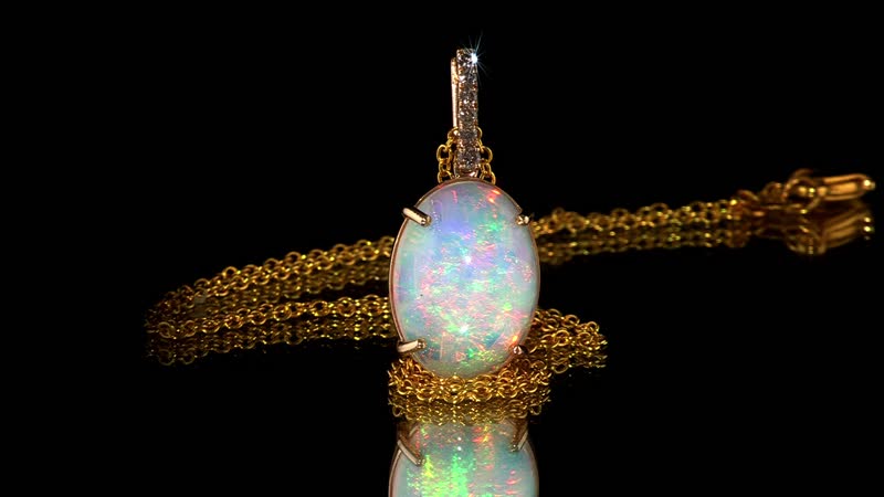 Certified & Appraised Luxoro AAA Ethiopian Welo Opal and G-H I2 Diamond 6.94 ctw Pendant in 10K Yellow Gold