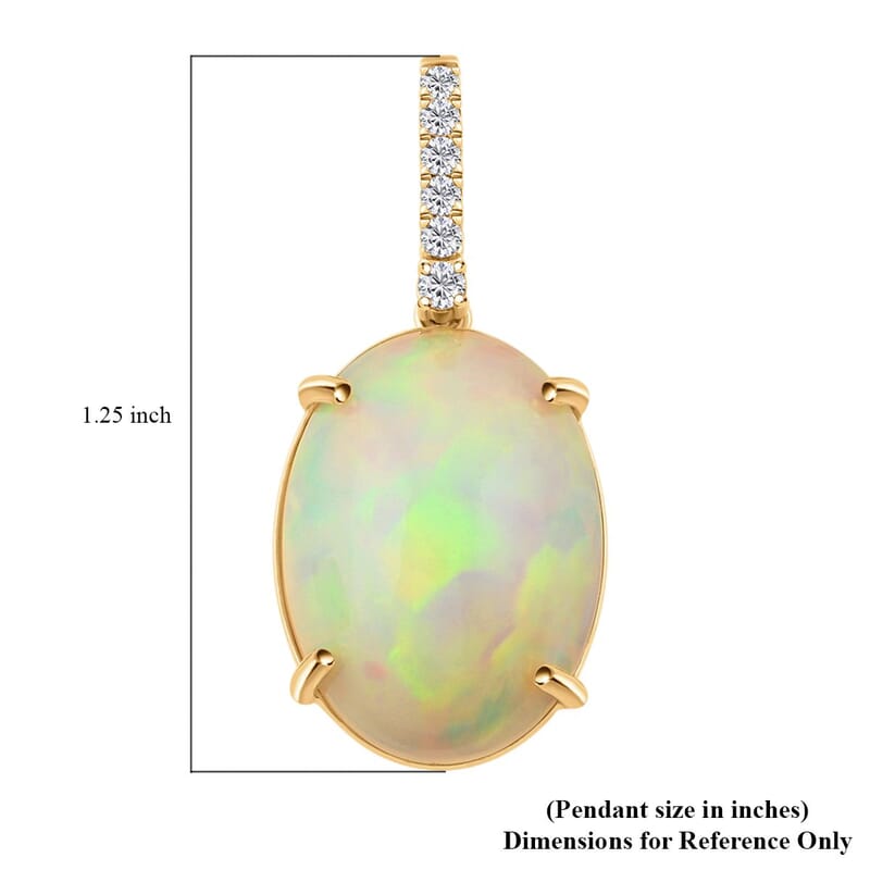Certified & Appraised Luxoro AAA Ethiopian Welo Opal and G-H I2 Diamond 6.94 ctw Pendant in 10K Yellow Gold