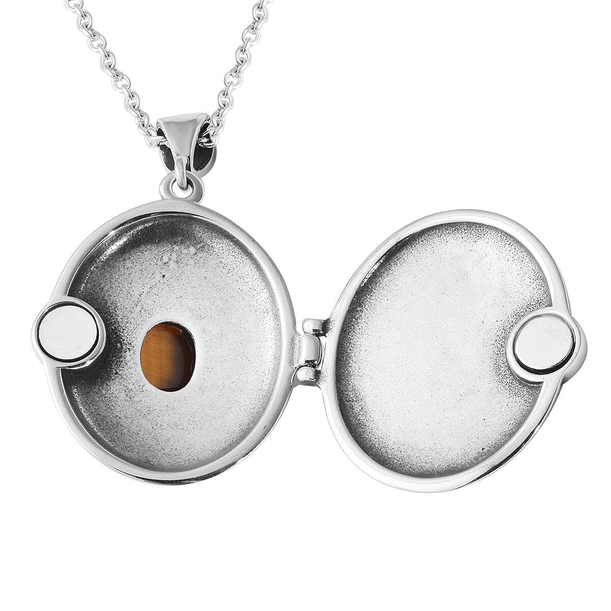 Yellow Tigers Eye Locket Pendant Necklace 24 Inches in Stainless Steel 1.00 ctw image number 5