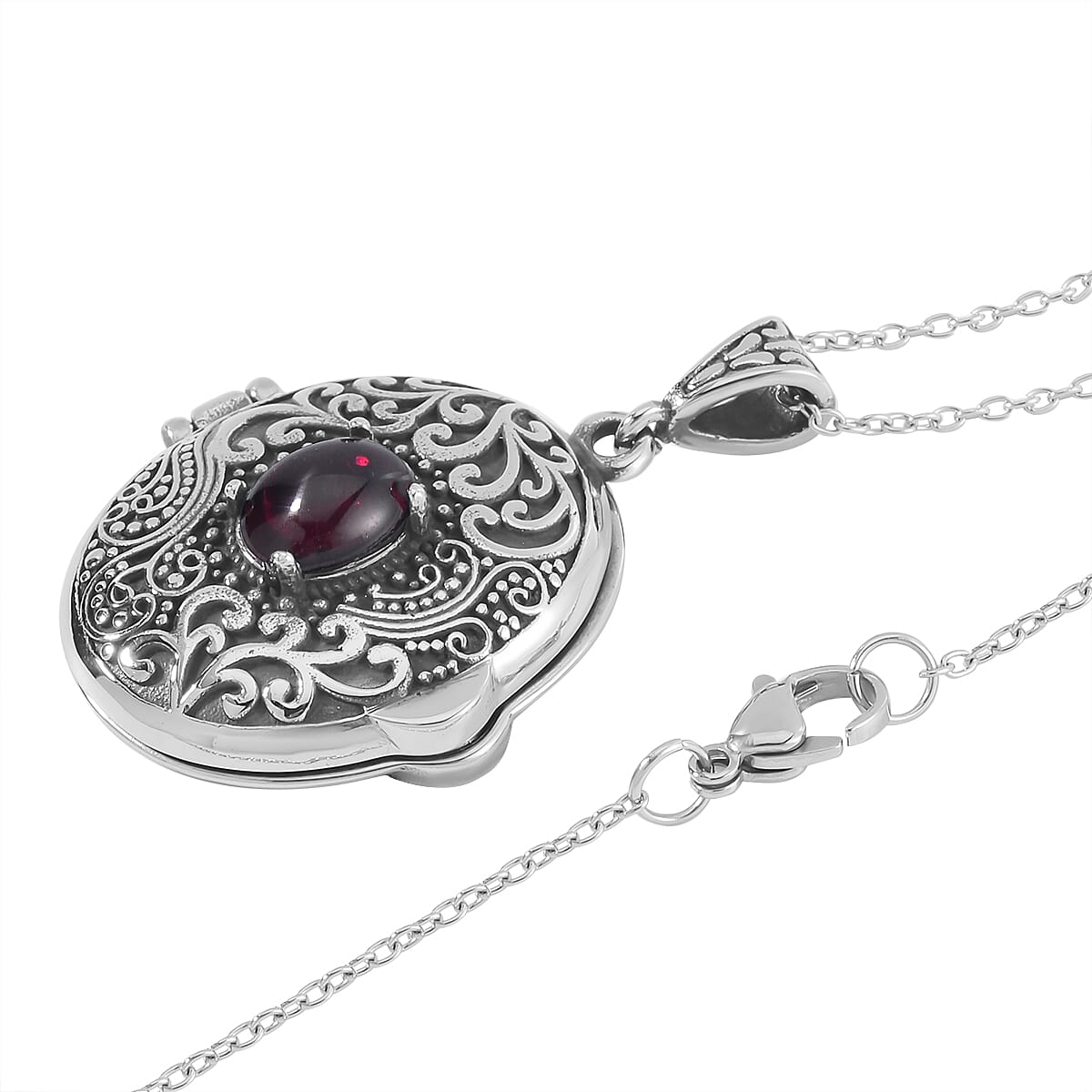 Mozambique Garnet 1.00 ctw Pendant Necklace in Stainless Steel 24 Inches image number 3