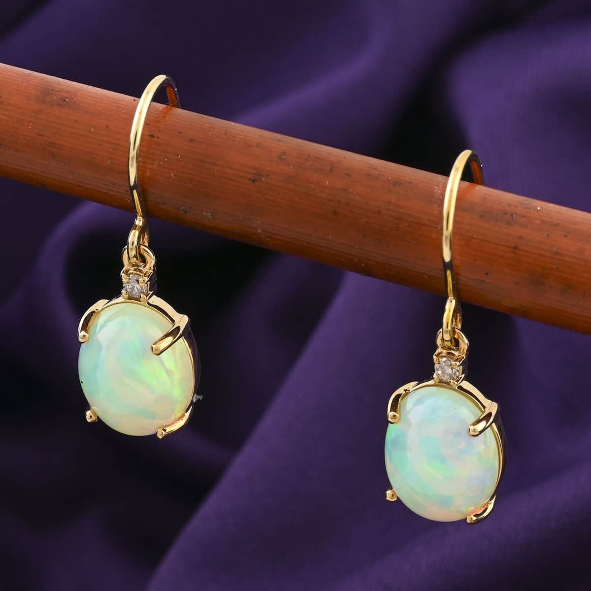 Certified & Appraised Luxoro AAA Ethiopian Welo Opal and G-H I2 Diamond 3.50 ctw Earrings in 10K Yellow Gold image number 1