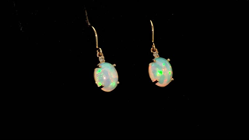 Certified & Appraised Luxoro AAA Ethiopian Welo Opal and G-H I2 Diamond 3.50 ctw Earrings in 10K Yellow Gold