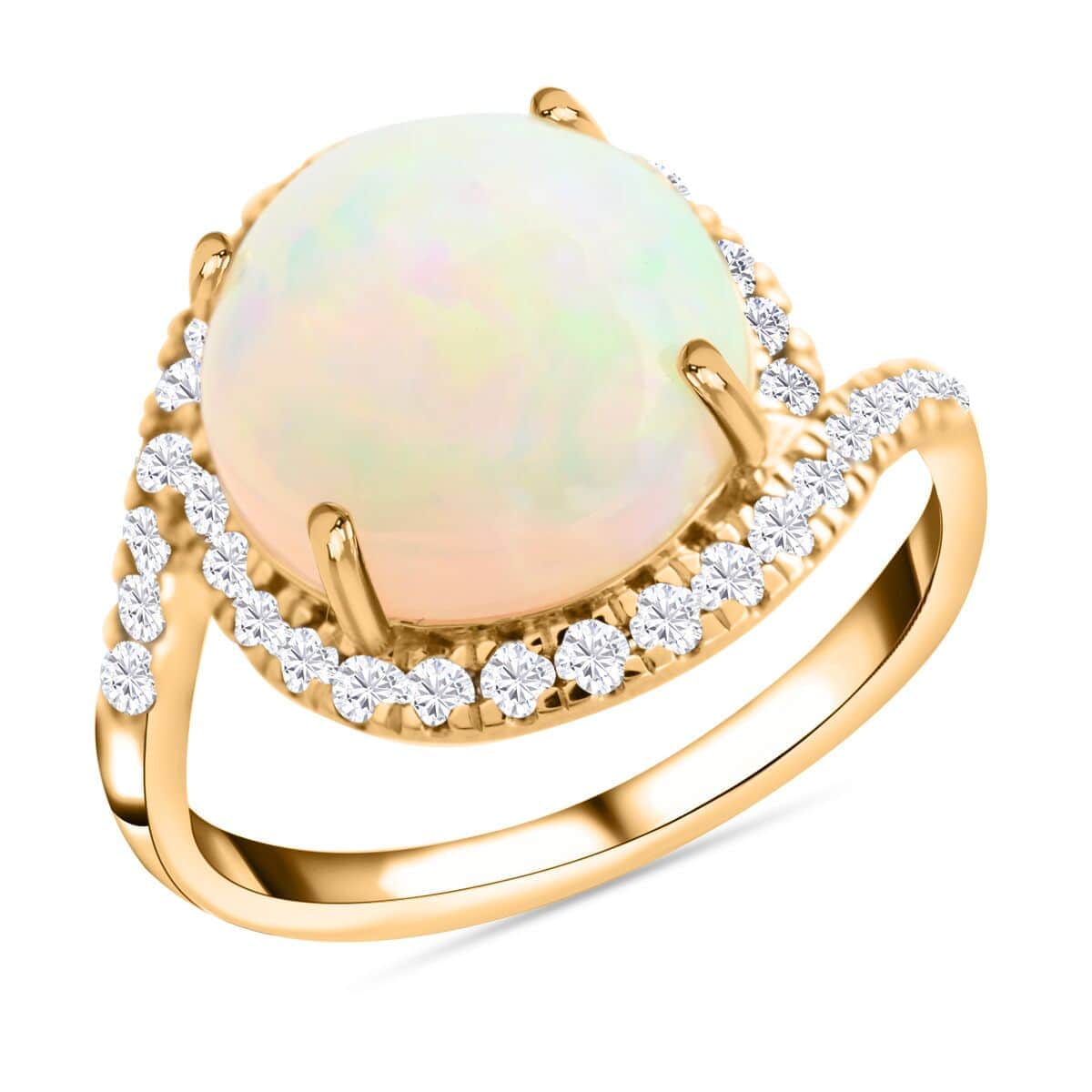 Doorbuster Certified & Appraised Luxoro 10K Yellow Gold AAA Ethiopian Welo Opal and I2 Diamond Ring (Size 6.0) 4 Grams 4.00 ctw image number 0