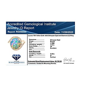 Certified & Appraised Luxoro AAA Ethiopian Welo Opal and Diamond I2 4.00 ctw Ring in 10K Yellow Gold (Size 7.0) 4 Grams