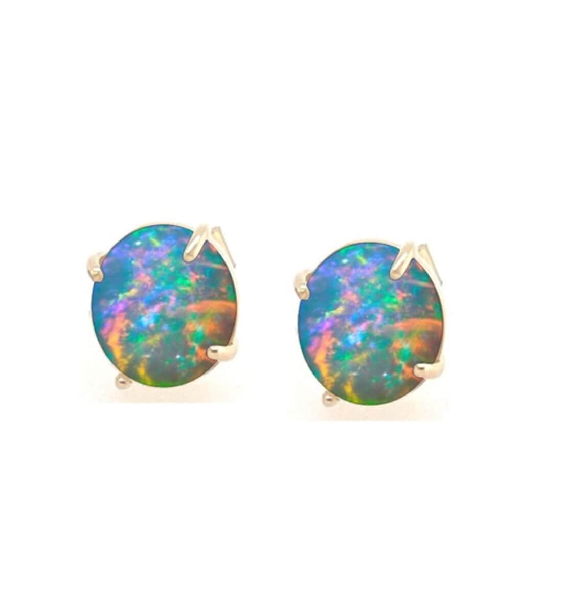 Certified & Appraised Luxoro 10K Yellow Gold AAA Ethiopian Welo Opal Solitaire Stud Earrings 2.65 ctw image number 0