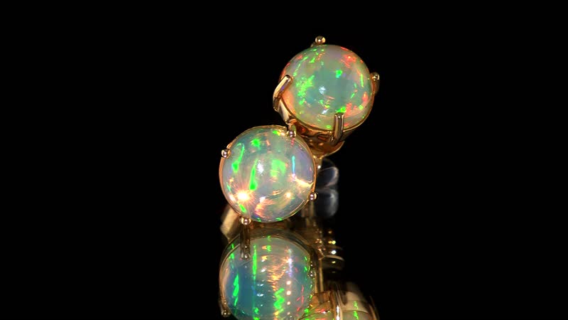 Certified & Appraised Luxoro 10K Yellow Gold AAA Ethiopian Welo Opal Solitaire Stud Earrings 2.65 ctw