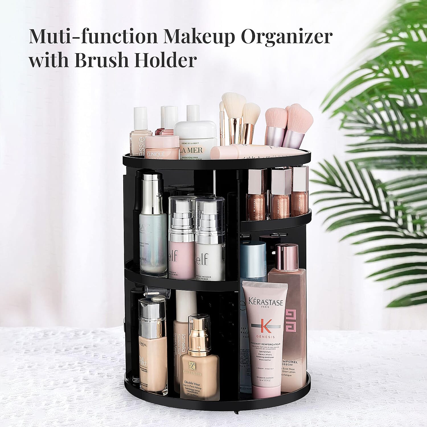 Black 360 Degree Rotating Adjustable Multi-function Makeup Organizer with Brush Holder