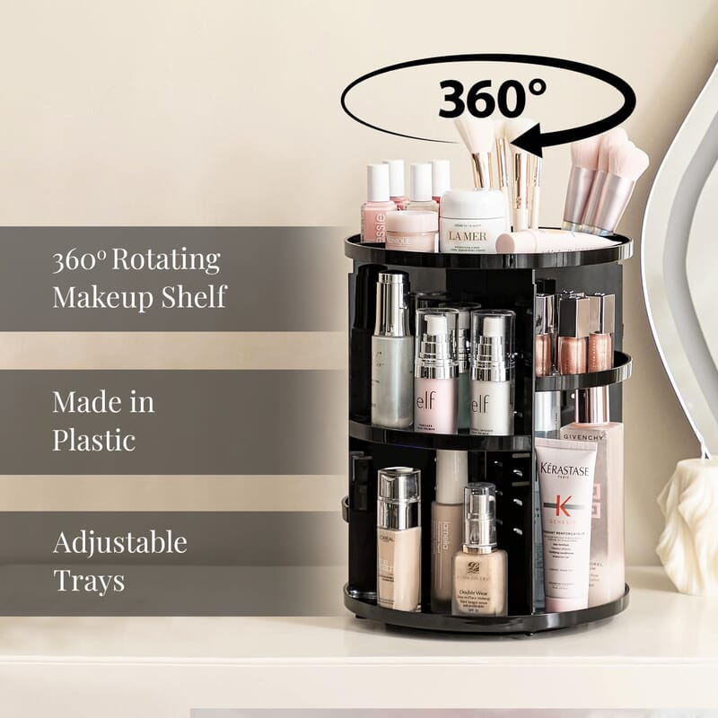Black 360 Degree Rotating Adjustable Multi-function Makeup Organizer with Brush Holder