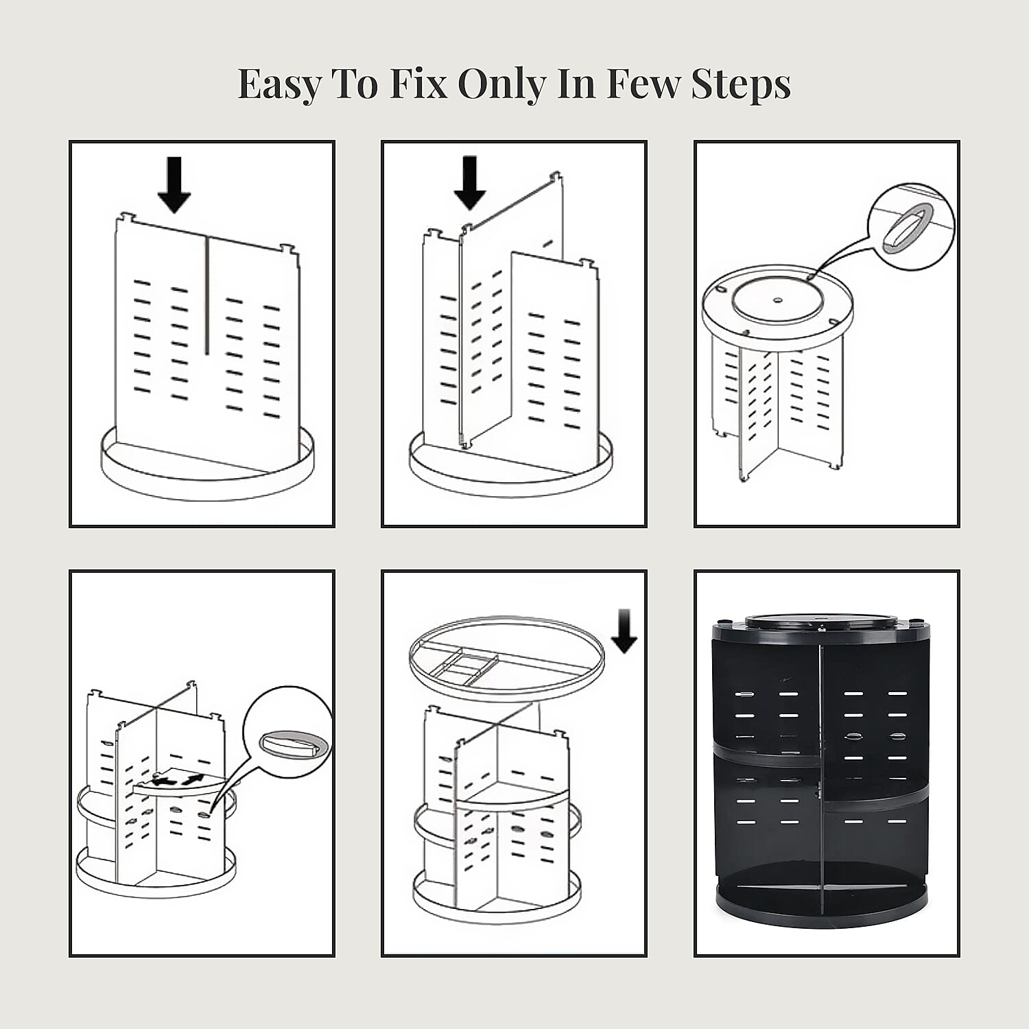 Black 360 Degree Rotating Adjustable Multi-function Makeup Organizer with Brush Holder