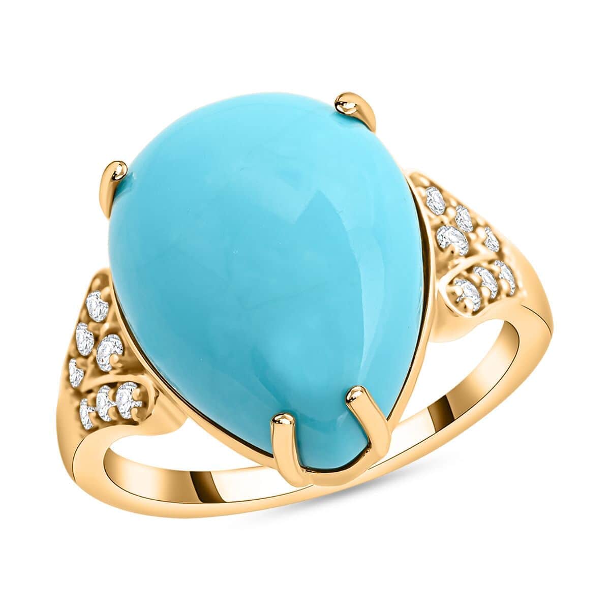 Doorbuster Certified & Appraised Luxoro 10K Yellow Gold AAA Sleeping Beauty Turquoise and I2 Diamond Ring (Size 10.0) 10.50 ctw image number 0