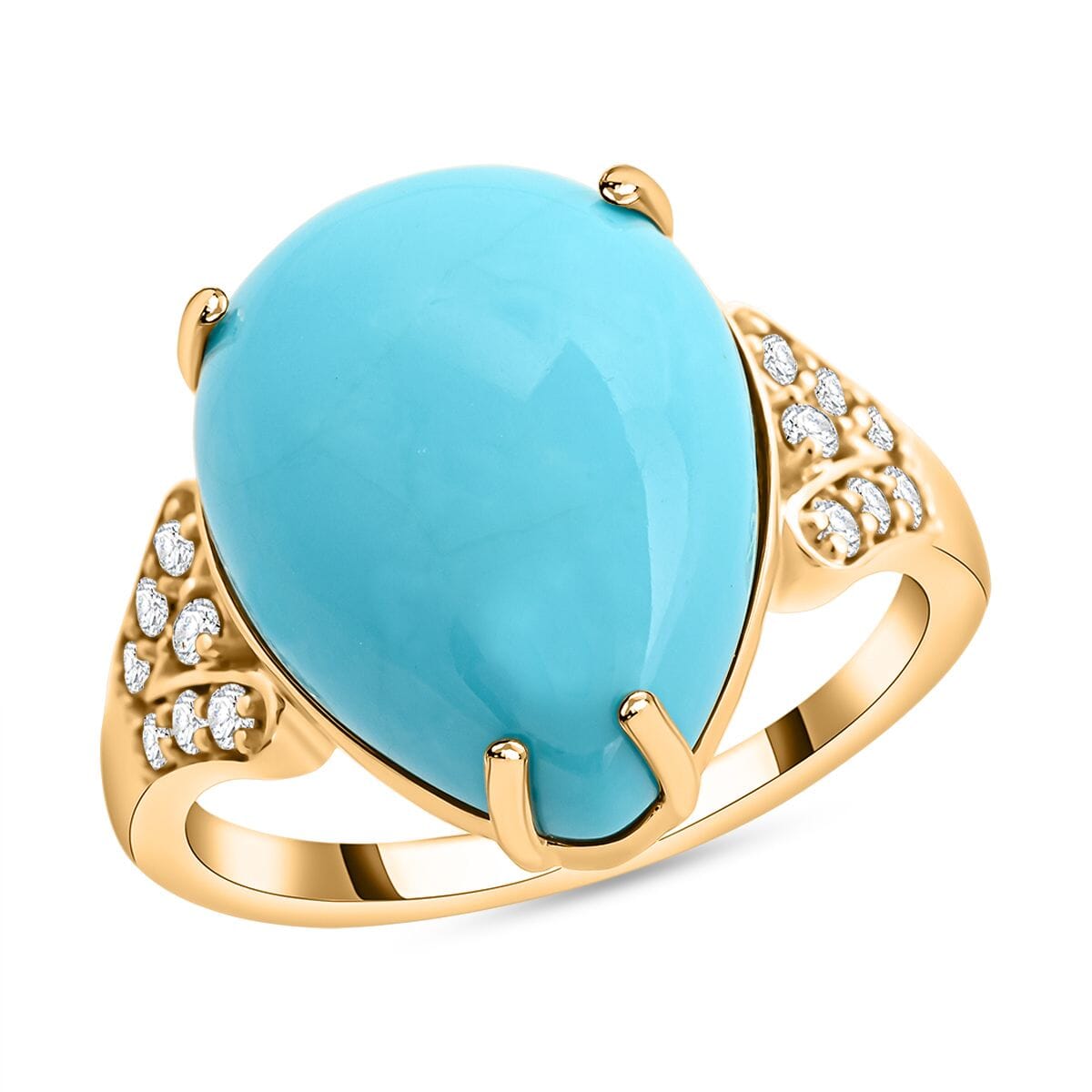 Certified & Appraised Luxoro 10K Yellow Gold AAA Sleeping Beauty Turquoise, Diamond (G-H, I2) (0.21 cts) Ring (Size 5.5) 10.50 ctw image number 0