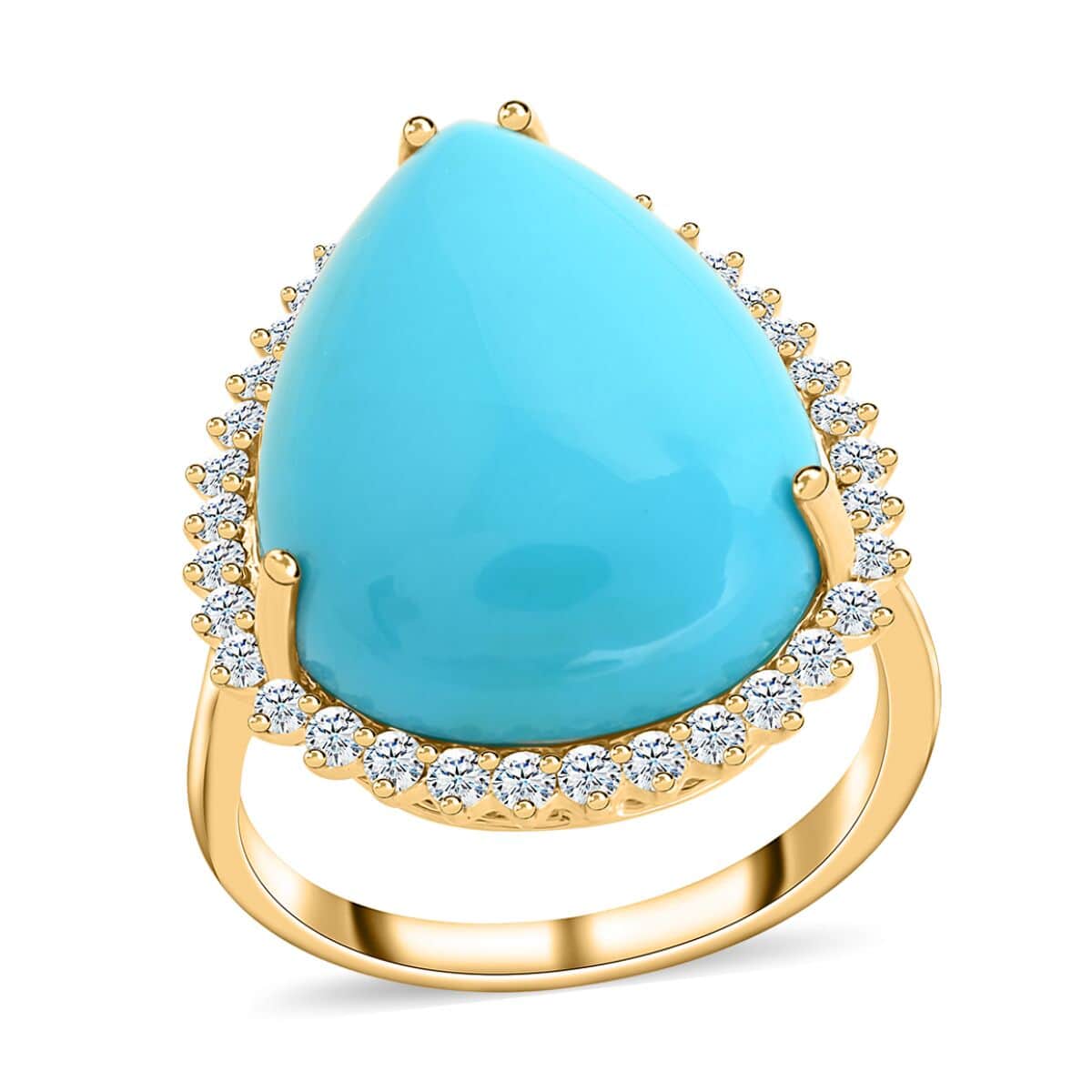 Doorbuster Certified & Appraised Luxoro 10K Yellow Gold AAA Sleeping Beauty Turquoise and G-H I2 Diamond Ring (Size 10.0) 4.65 Grams 13.35 ctw image number 0