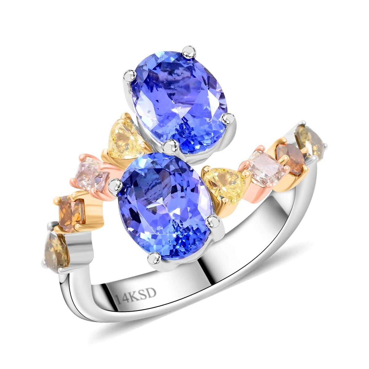 Modani 14K Yellow, White and Rose Gold Tanzanite, Multi Diamond (I2-I3) (0.75 cts) Ring (Size 8.0) (Del. in 10-12 Days) (4.20 g) 2.90 ctw image number 0