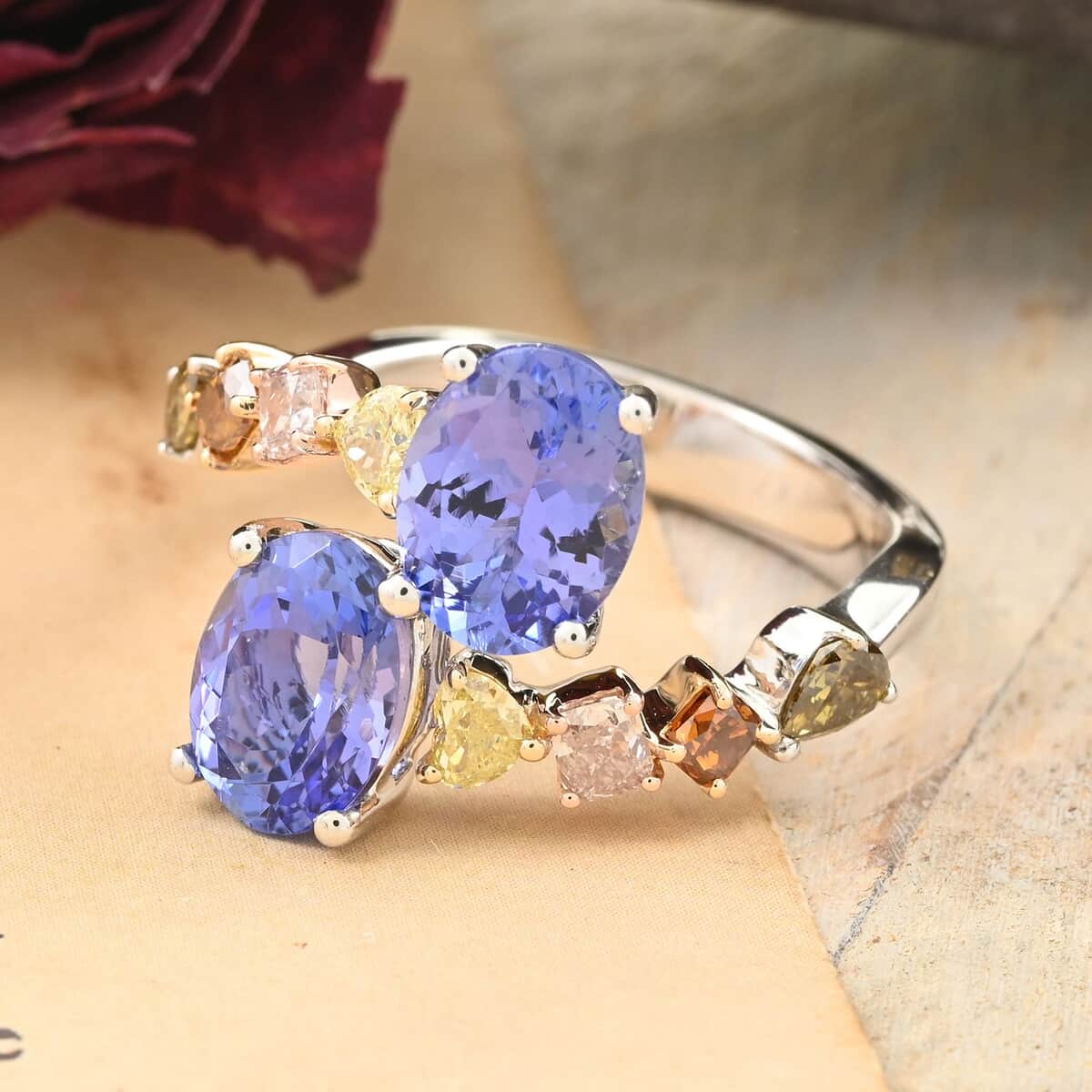 Modani 14K Yellow, White and Rose Gold Tanzanite, Multi Diamond (I2-I3) (0.75 cts) Ring (Size 8.0) (Del. in 10-12 Days) (4.20 g) 2.90 ctw image number 1