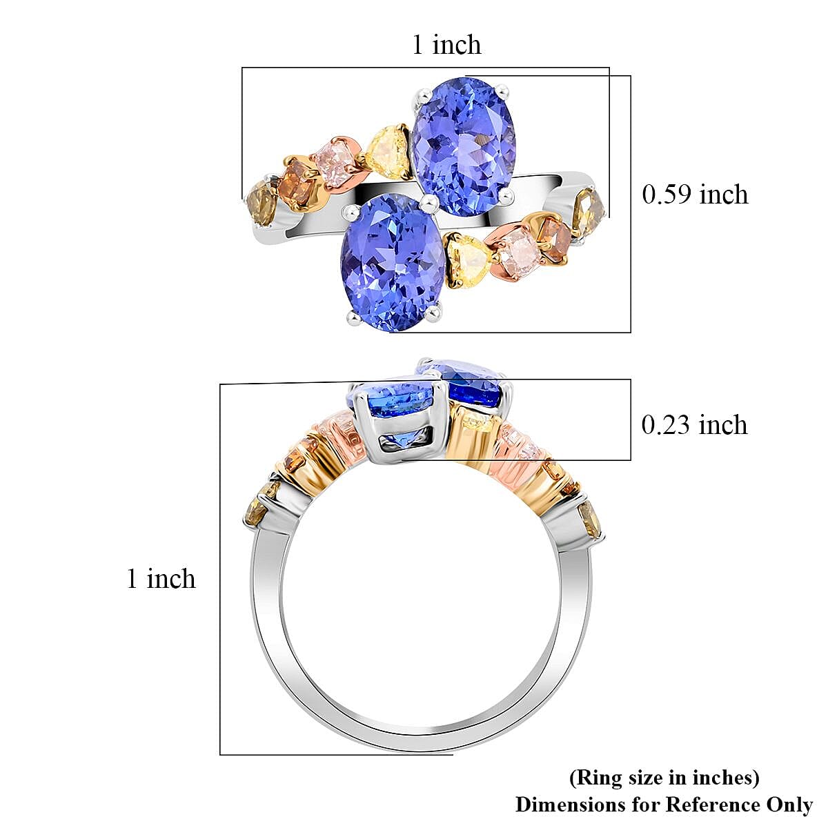 Modani 14K Yellow, White and Rose Gold Tanzanite and I2-I3 Multi Diamond Ring (Size 10.0) 4.20 Grams 2.90 ctw