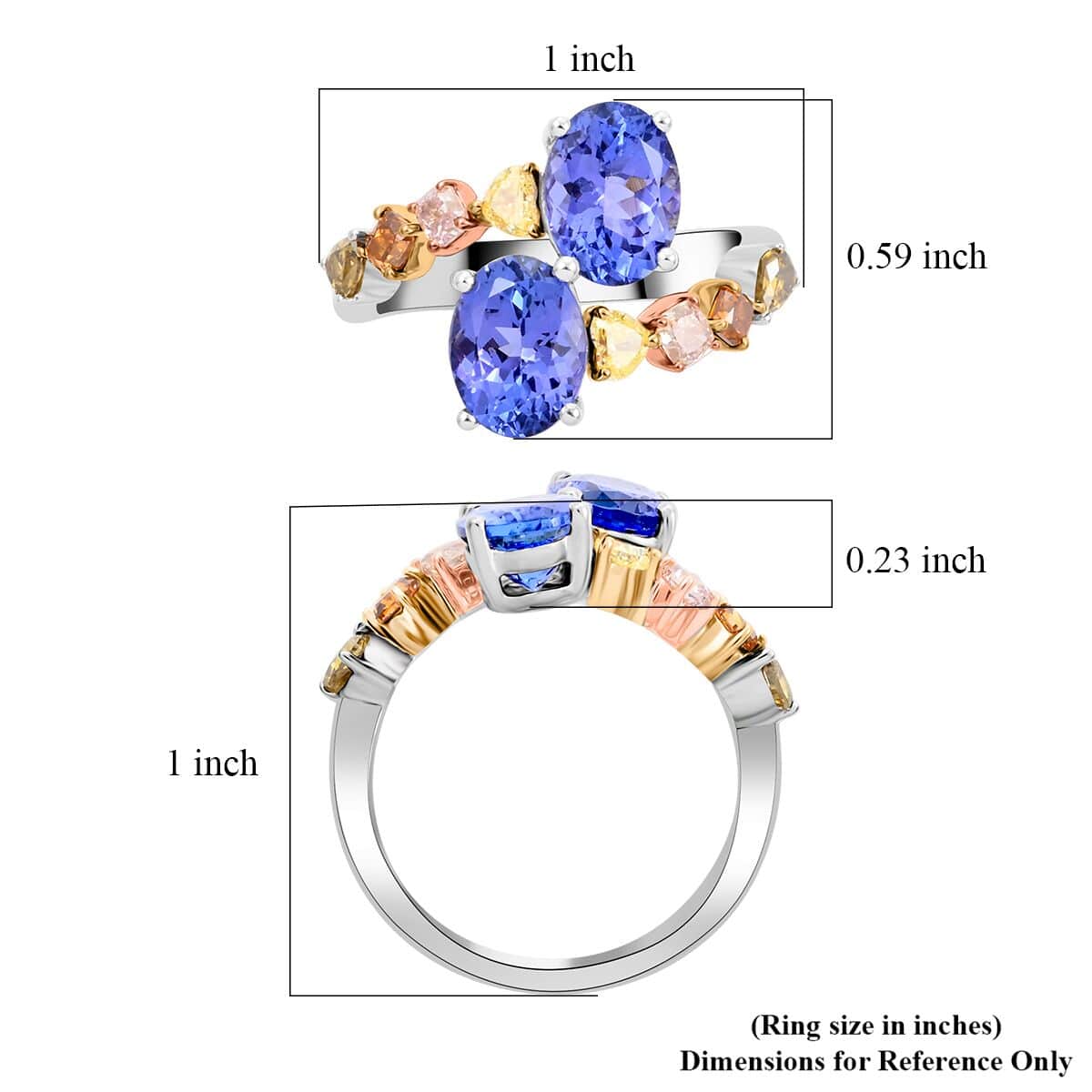 Modani 14K Yellow, White and Rose Gold Tanzanite, Multi Diamond (I2-I3) (0.75 cts) Ring (Size 8.0) (Del. in 10-12 Days) (4.20 g) 2.90 ctw image number 4