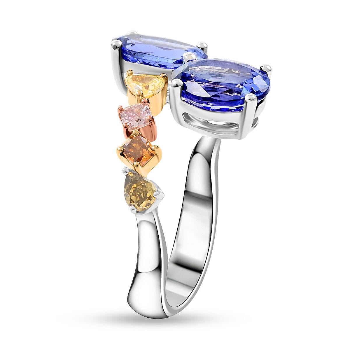 Modani Tanzanite and I2-I3 Multi Diamond 2.90 ctw Ring in 14K Yellow, White and Rose Gold (Size 7.0) 4.20 Grams image number 3