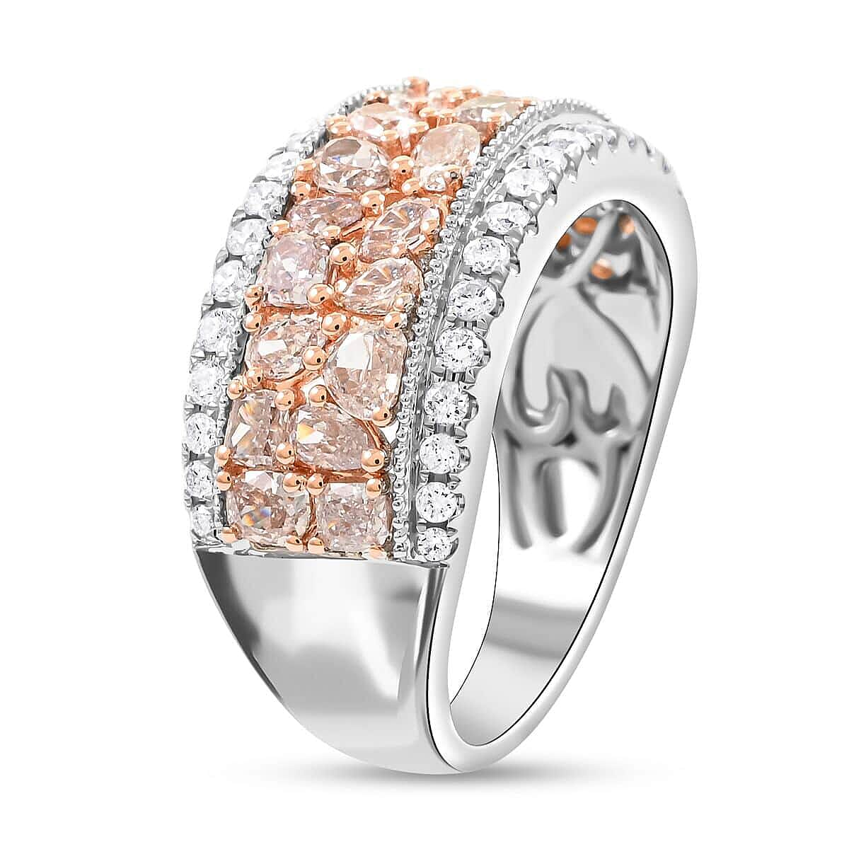 Doorbuster Modani 18K White, Rose Gold Natural Pink SI-I1 and White Diamond Ring (Size 10.0) 6.65 Grams 1.65 ctw image number 3