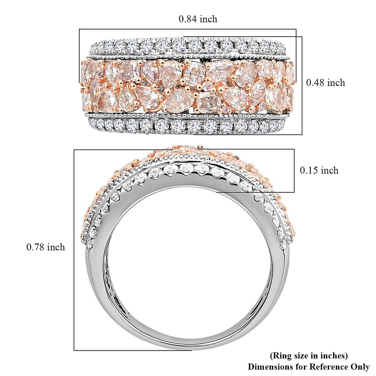 Doorbuster Modani 18K White, Rose Gold Natural Pink SI-I1 and White Diamond Ring (Size 10.0) 6.65 Grams 1.65 ctw image number 5