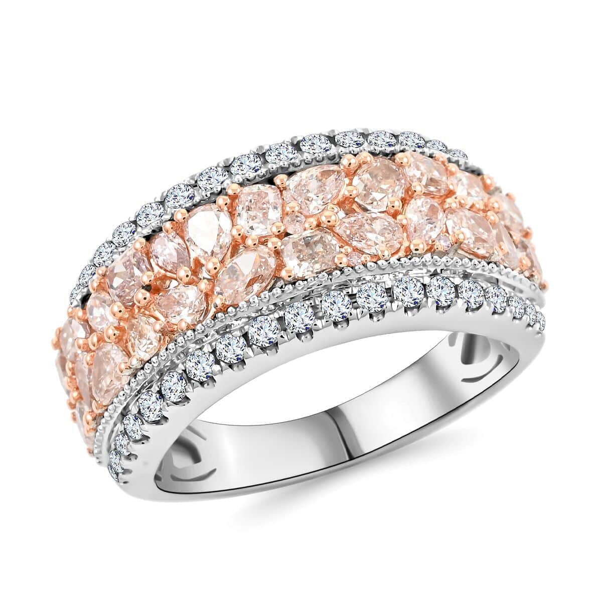 Modani Natural Pink and White Diamond Ring in 18K White and Rose Gold, Pink Diamond Jewelry, Dual Tone Gold Ring, Wedding Ring For Her 6.65 Grams 1.65 ctw image number 0